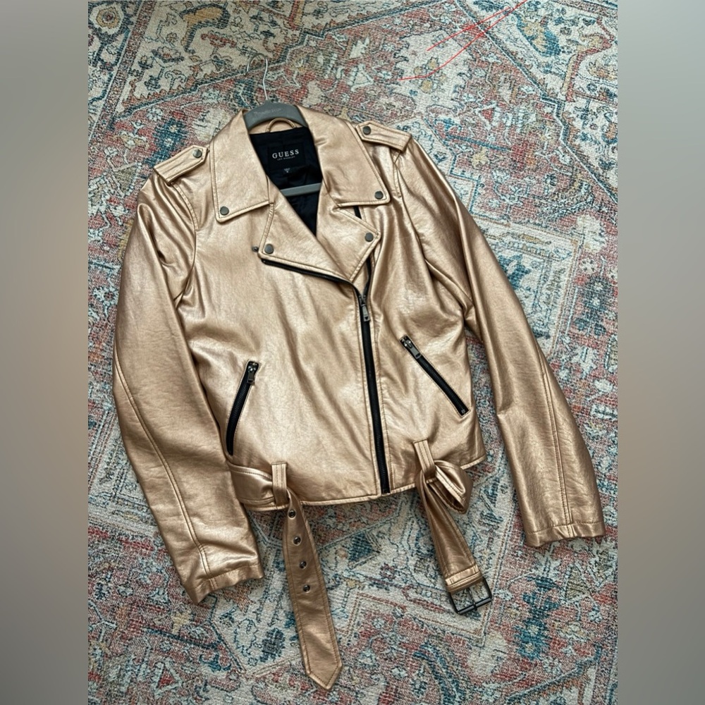 Guess Rose Gold Faux Leather Jacket M